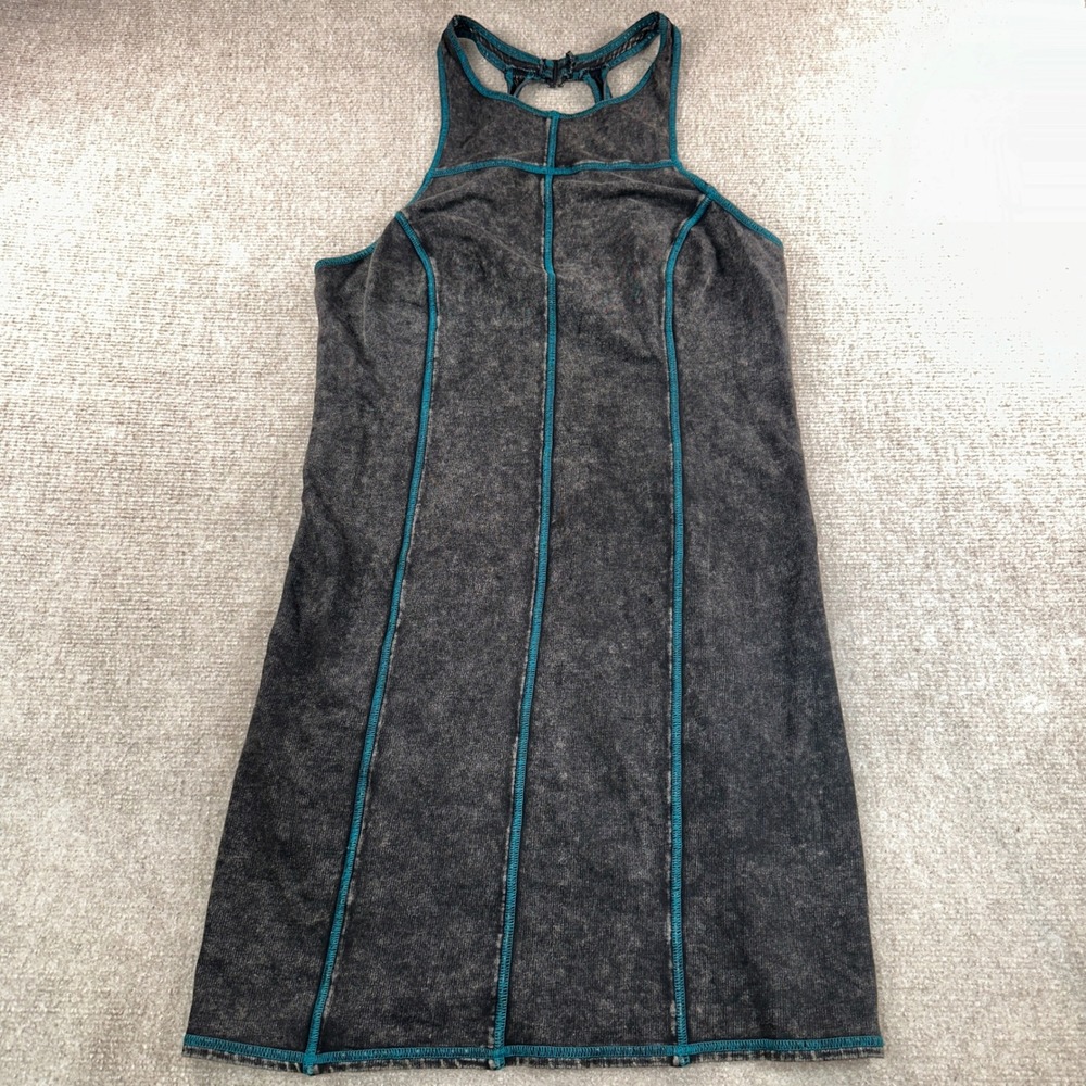 Intimately Free‎ People Grey Acid Wash Teal Stitch Strappy Back Mini Dress Small